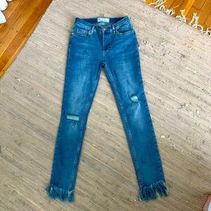 Free People fringed ankle blue jeans